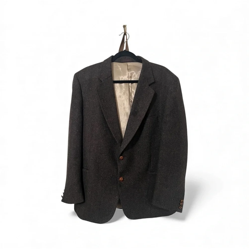 Men’s Vintage English Manor Herringbone Dark Brown Blazer|Rare Find|100% Wool